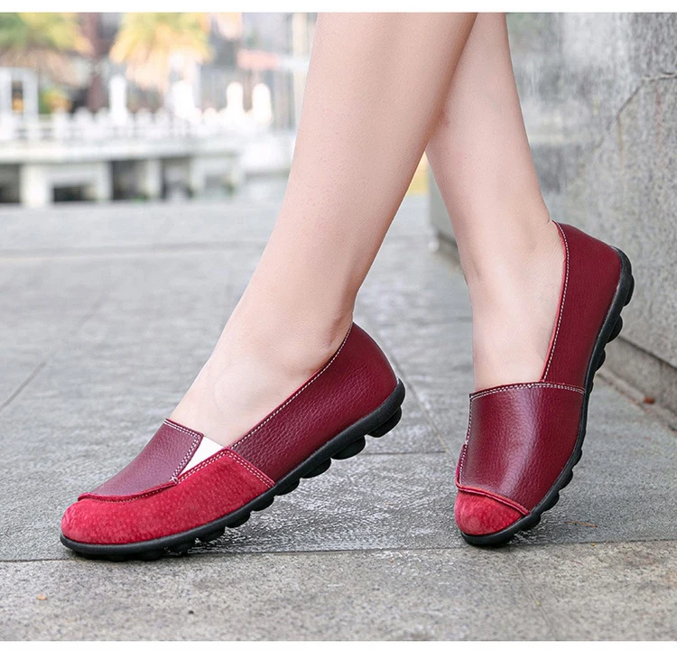 AH 208-2020 New Spring Autumn Women's Flat Shoes Comfortable Nurse Loafers Geunie Leather Mother Walking Shoe-4