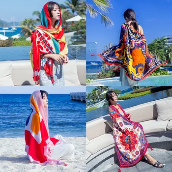 Summer New Chiffon Sunscreen Beach Sand Shawl Printed Ethnic Style UV Protection Shawl One Size Multicolor Bohemian Shawl 
Summer New Chiffon Sunscreen Beach Sand Shawl Printed Ethnic Style UV Protection Shawl One Size Multicolor Bohemian Shawl