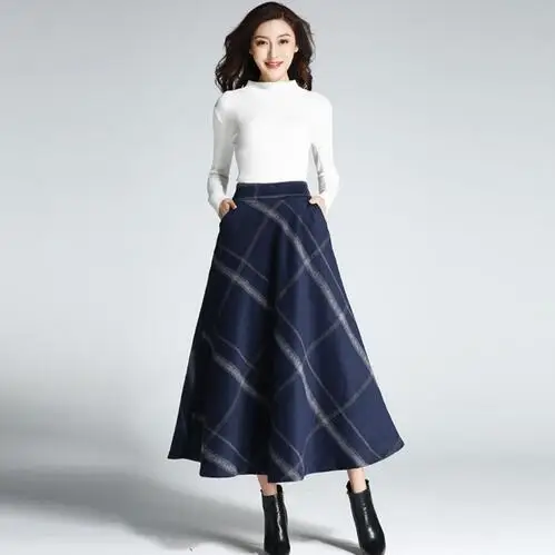 Осень-зима 2020 винтажная шерстяная юбка элегантная для девушек тонкая а-силуэт