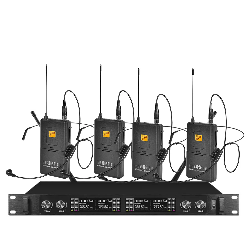 Professional wireless microphone system 4-channel microphone 4 head-mounted microphones for school church speech dance studio
Professional wireless microphone system 4-channel microphone 4 head-mounted microphones for school church speech dance studio
