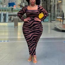 Plus Size Dresses for Women African Ladies Striped Printed Bodycon Square Neck Ankle Length Elegant Evening Night Club Vestidos 
Plus Size Dresses for Women African Ladies Striped Printed Bodycon Square Neck Ankle Length Elegant Evening Night Club Vestidos