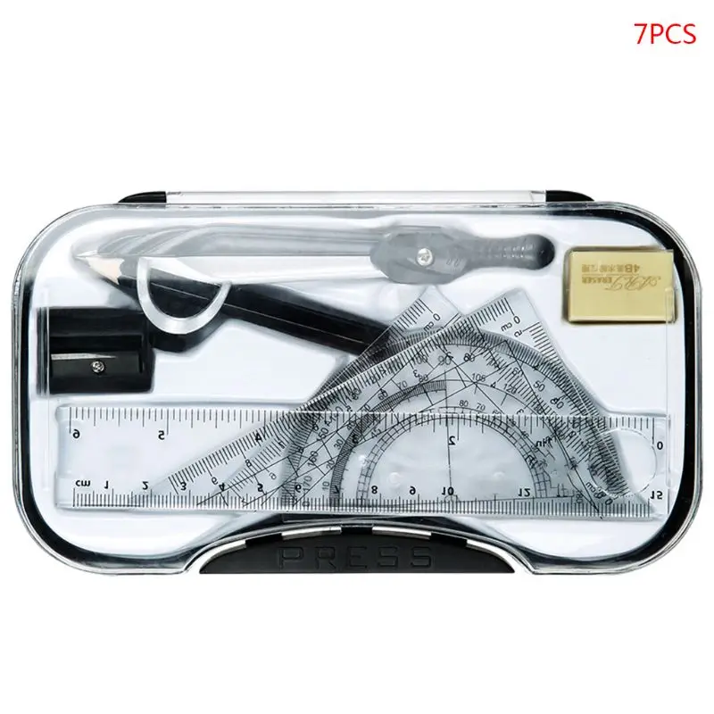 7pcs/set Math Geometry Protractor Drawing Compass Ruler Triangle Math Study Tool Kit School Supplies
7pcs/set Math Geometry Protractor Drawing Compass Ruler Triangle Math Study Tool Kit School Supplies