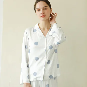 Women's Long Sleeve Pajamas Set Blue Dot Print Home Clothes Fashion Female Sleepwear Full Length Pants And Top Summer Pijamas 
Women's Long Sleeve Pajamas Set Blue Dot Print Home Clothes Fashion Female Sleepwear Full Length Pants And Top Summer Pijamas