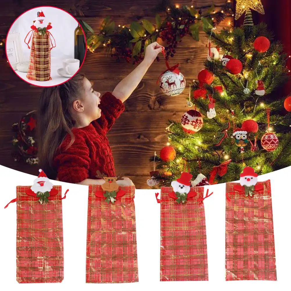 christmas santa claus snowman bear elk wine bottle bags cover