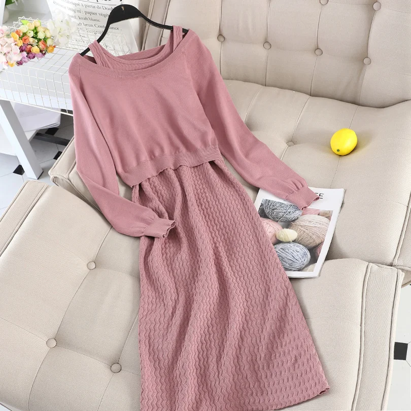 TYHRU Autumn Women's Long Sleeve Solid Color Round Neck Knit Pullover Sweater + Vest Dress Two Piece Set
TYHRU Autumn Women's Long Sleeve Solid Color Round Neck Knit Pullover Sweater + Vest Dress Two Piece Set