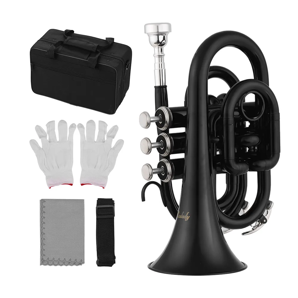 Description Picture 5 of itemMuslady Pocket Trumpet Bb Flat Brass Gold-painted Exquisite Durable Musical Instrument with Mouthpiece Gloves Strap Case