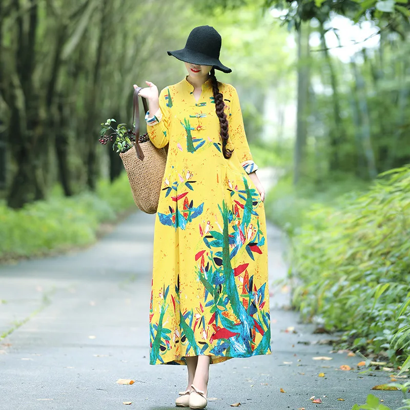 2018 Autumn New Style Cotton Linen Printed Retro National Wind Frog V-neck Loose-Fit Slimming Long-sleeved Dress WOMEN'S Dress
2018 Autumn New Style Cotton Linen Printed Retro National Wind Frog V-neck Loose-Fit Slimming Long-sleeved Dress WOMEN'S Dress