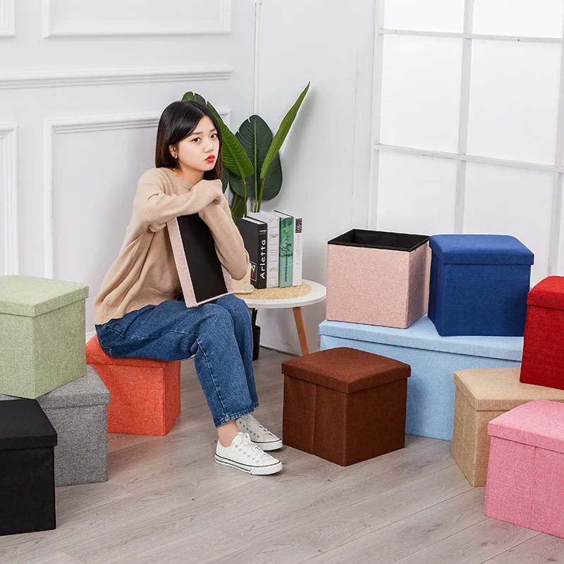 Simple Fabric Storage Chair Folding Footstool Box with Cap Storage Box Stool Manufacturers Wholesale Customizable