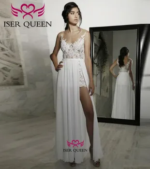 Spaghetti Straps Decorate with Appliques Embroidery Natural Beach Wedding Gown Ivory Detachable Dresses for Wedding W0445 
Spaghetti Straps Decorate with Appliques Embroidery Natural Beach Wedding Gown Ivory Detachable Dresses for Wedding W0445