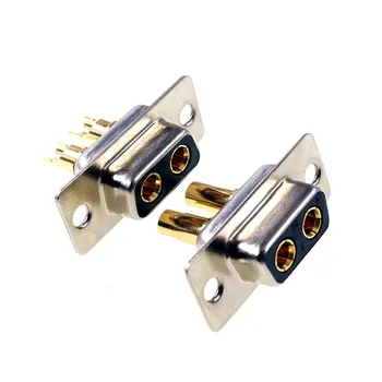 D-Sub Connector 30 AMP Current 2 Power Position 2 Pin Combo Receptacle Female Sockets 2W2 Gold Flash Panel Mount Wire Solder Cup