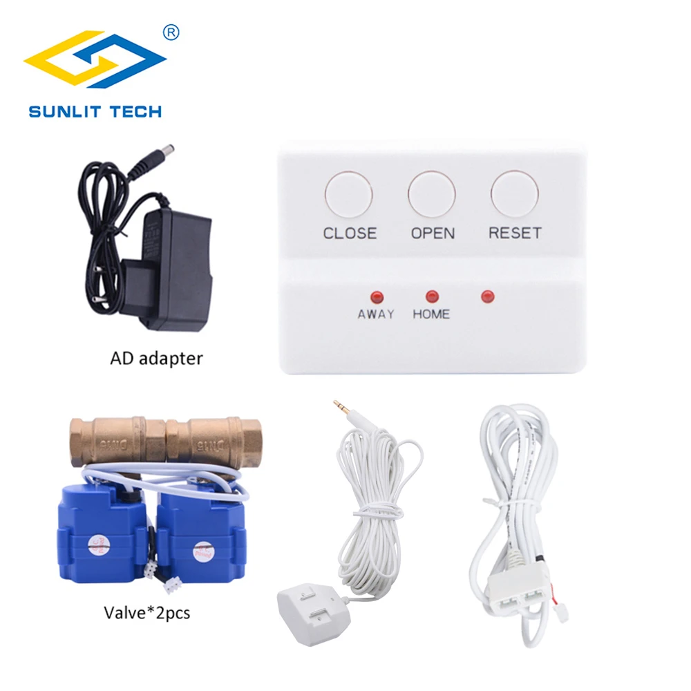 

Water Leakage Detector with 2pcs DN15 DN20 DN25 Valves Water Flood Overflow Sensor Leak Alarm System Smart Home Security Protect