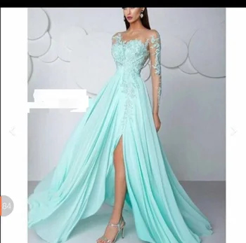 Light Blue lace appliques sexy illusion Long sleeve Formal Long Elegant Chiffon simple Party prom gown 2018 bridesmaid dresses
Light Blue lace appliques sexy illusion Long sleeve Formal Long Elegant Chiffon simple Party prom gown 2018 bridesmaid dresses