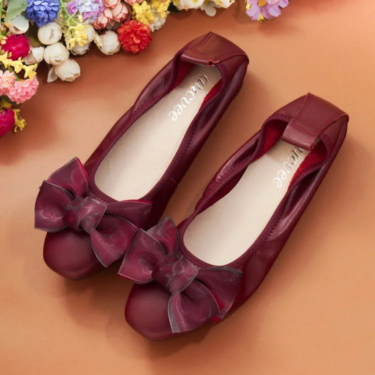 Women Ballet Flats Plus Size 34-43 Cow Leather Loafers Woman Shoes 2018 Spring Sweet Bow Slip On Black Ballerina Shoes For Women (19)