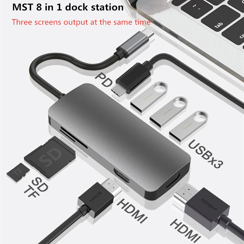 MST USB Type-C Hub Dual Hdmi Docking Station To 4K HDMI VGA PD Fast Charge Multi Hub Hdmi Adapter For MacBook Pro Asus Laptop
MST USB Type-C Hub Dual Hdmi Docking Station To 4K HDMI VGA PD Fast Charge Multi Hub Hdmi Adapter For MacBook Pro Asus Laptop