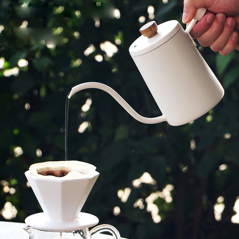 

Chaleira de café expresso 600ml, chaleira por gotejamento em aço inoxidável com alça, pote de café longo com pescoço de gans