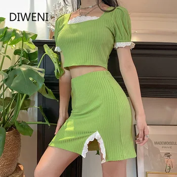 DIWEINI ribbed lace two piece set women square collar short sleeve crop top split mini dress 2020 summer sweet streetwear outfit
DIWEINI ribbed lace two piece set women square collar short sleeve crop top split mini dress 2020 summer sweet streetwear outfit