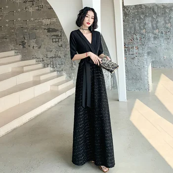 Sexy Lady V-Neck Big Size 3XL Qipao Black Elegant Long Evening Party Dress With Belt 2020 New A-Line Slim Cheongsam Vestidos
Sexy Lady V-Neck Big Size 3XL Qipao Black Elegant Long Evening Party Dress With Belt 2020 New A-Line Slim Cheongsam Vestidos