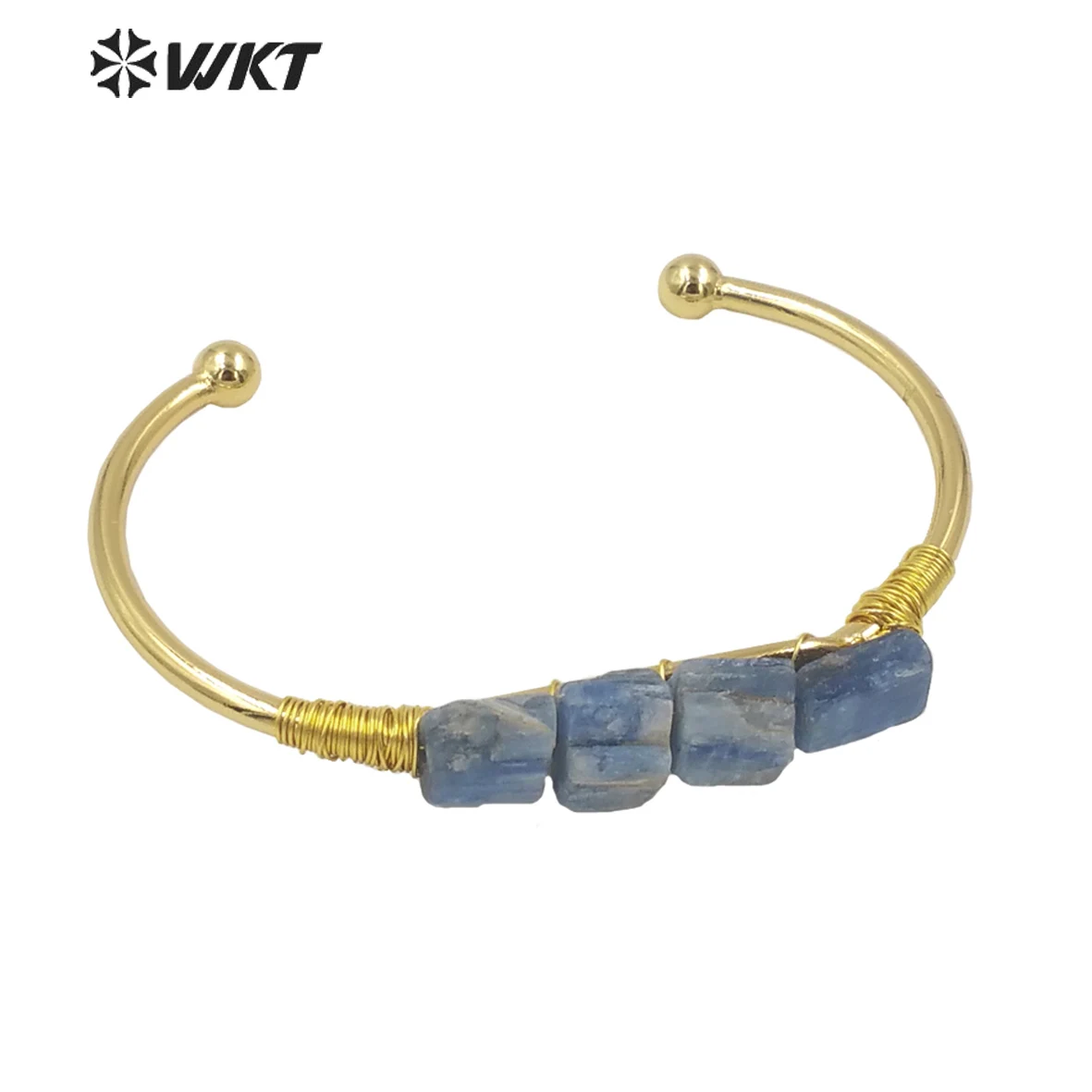 

WT-B596 WKT Natural Stone Blue Kyanite Opening Adjustable Gold Bangle Beautiful Fine Jewelry Gift For Party