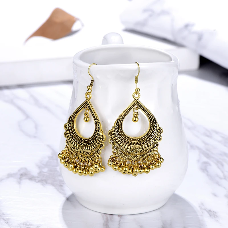 Vintage Drop Dangle Earrings for Women Fashion Jewelry boucle d’oreille Handmade Beads Hollow Ethnic Indian Earrings Brincos