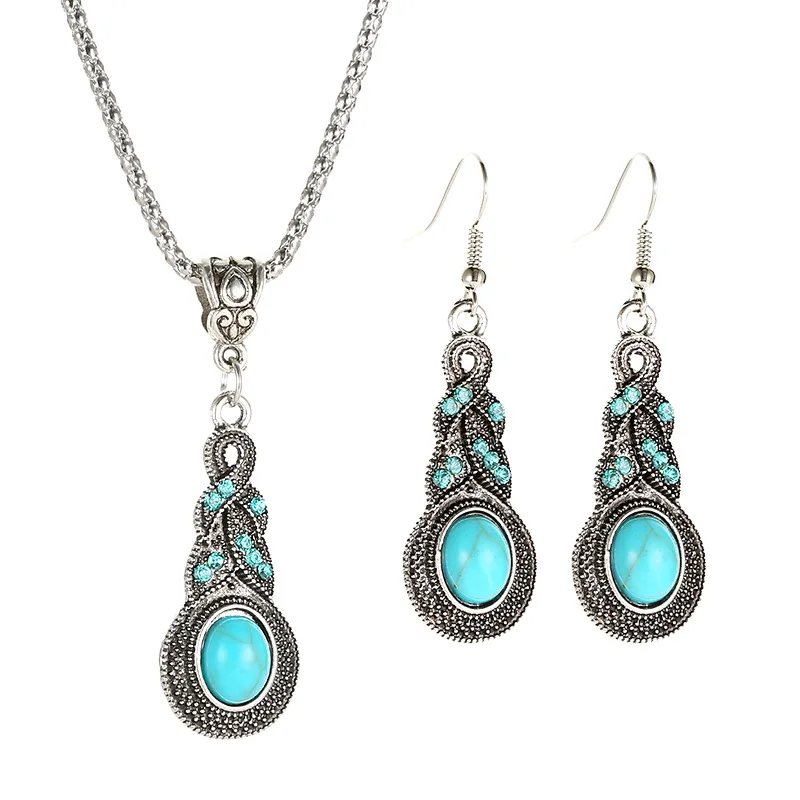 Wholesale Fashion Jewelry Ethnic Blue Stone Jewelry 3Pc Sets Tibetan Silver Necklace Earrings For Women Pendant Necklace Sets
Wholesale Fashion Jewelry Ethnic Blue Stone Jewelry 3Pc Sets Tibetan Silver Necklace Earrings For Women Pendant Necklace Sets