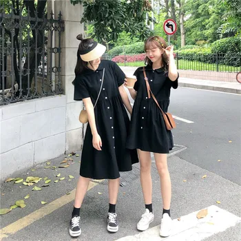 Girls Twins Black Summer Dress Ladies Streetwear Lovely Chic Korea Style Girl Dress Long Summer Kawaii Clothing
Girls Twins Black Summer Dress Ladies Streetwear Lovely Chic Korea Style Girl Dress Long Summer Kawaii Clothing