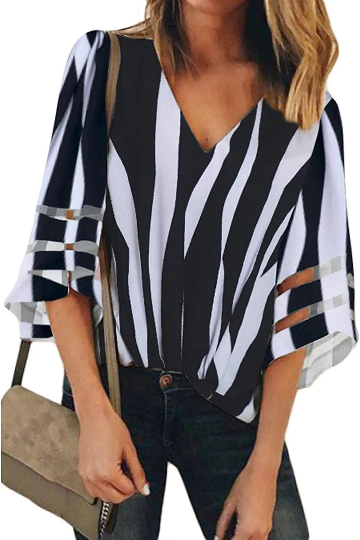 Nice Women Half Sleeve Striped Blouse Flare Sleeve Loose V-Neck Casual Shirts Beach Mesh Patchwork Tops Femme Mujer
Nice Women Half Sleeve Striped Blouse Flare Sleeve Loose V-Neck Casual Shirts Beach Mesh Patchwork Tops Femme Mujer