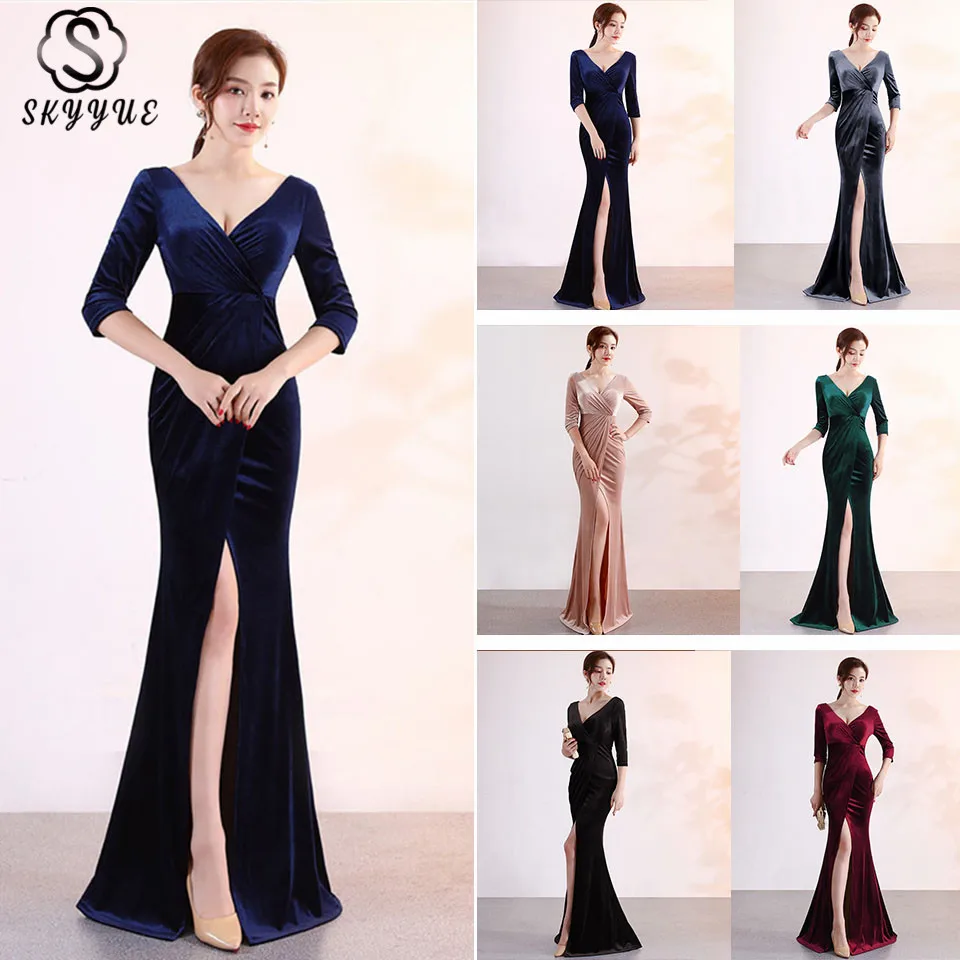 Skyyue Solid V-neck Pleat Evening Dress Women Party Dresses Three-quarter Sleeve Robe De Soiree Split Formal Gowns 2019 C113-DS1
Skyyue Solid V-neck Pleat Evening Dress Women Party Dresses Three-quarter Sleeve Robe De Soiree Split Formal Gowns 2019 C113-DS1
