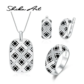SHIKA ART Fashion Jewelry Sets for Women gift 925 Sterling Silver Black and white grid Pendant Earrings Ring Handmade Enamel
SHIKA ART Fashion Jewelry Sets for Women gift 925 Sterling Silver Black and white grid Pendant Earrings Ring Handmade Enamel