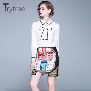 Trytree 2019 Autumn Winter Two piece set Casual Turn-down Collar Bow Button Top + Skirt print Office Lady Mini Set 2 Piece Set
Trytree 2019 Autumn Winter Two piece set Casual Turn-down Collar Bow Button Top + Skirt print Office Lady Mini Set 2 Piece Set