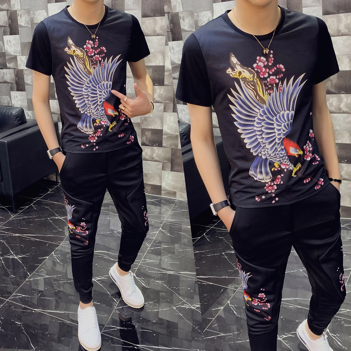 Personality Printing Two Piece Slim Fit Outfits Set Short Sleeve T Shirt High Quality Tracksuit Top And Pants Men
Personality Printing Two Piece Slim Fit Outfits Set Short Sleeve T Shirt High Quality Tracksuit Top And Pants Men