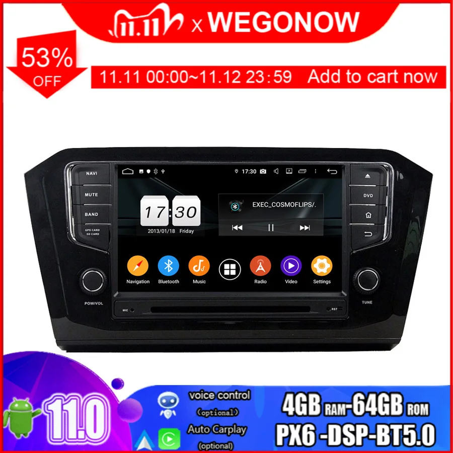For VW PASSAT 2015 PX6 DSP one DIN Android 11 4GB RAM 64GB ROM 8 core Car DVD Player Wifi Bluetooth5.0 RDS Radio GPS navi Map | Автомобили