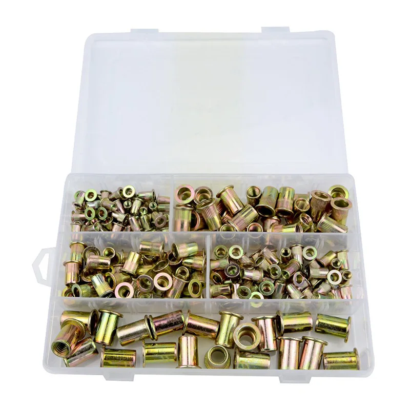 Mixed Zinc Plated Carbon Steel Flat Head Threaded Rivet Nut Insert Assortment Kit(200Pcs)
Mixed Zinc Plated Carbon Steel Flat Head Threaded Rivet Nut Insert Assortment Kit(200Pcs)