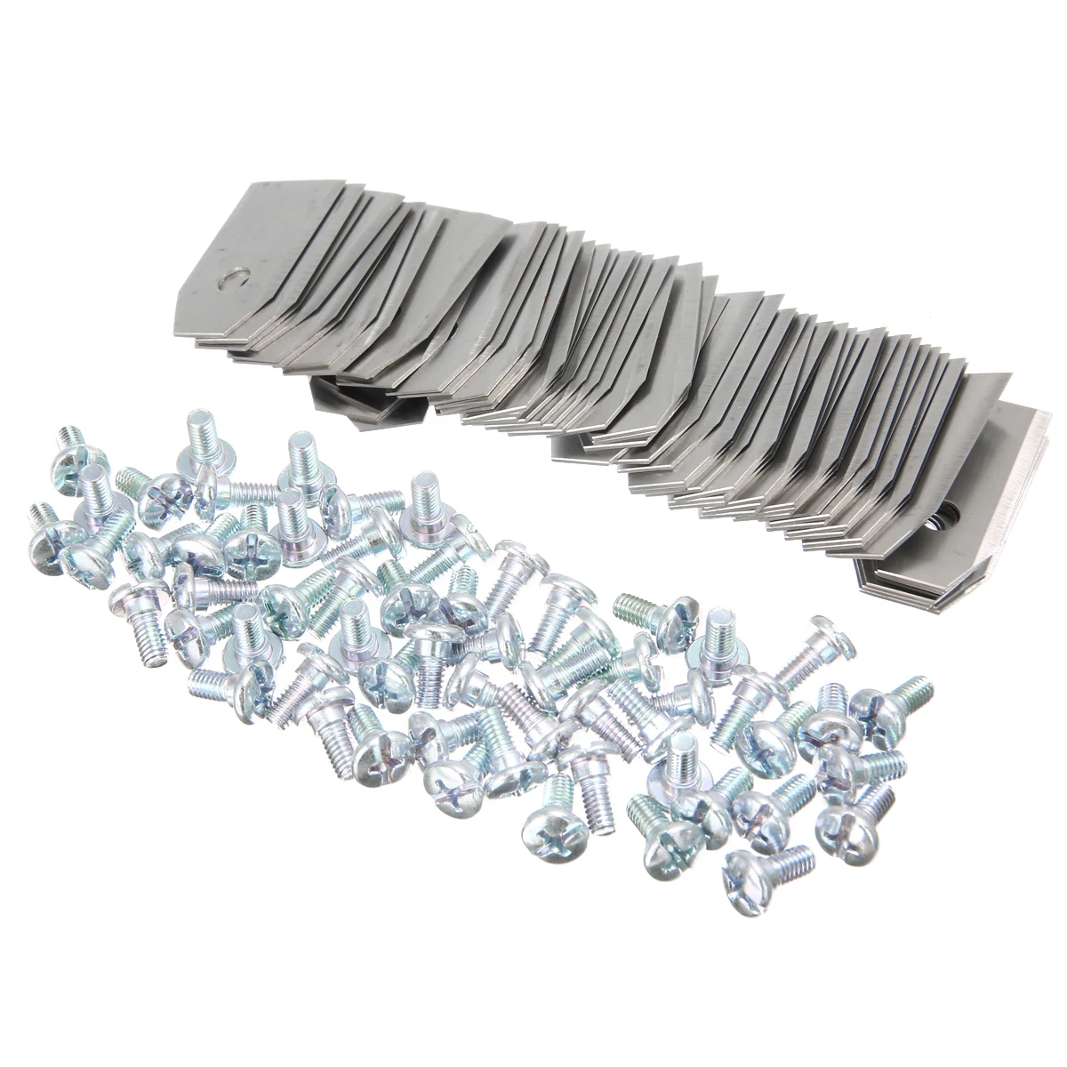 60Pcs Titanium Coated Stainless Steel Lawnmower Blade Replacement Blades with Screws For Robot Mower Blade Garden Tools 60Pcs Titanium Coated Stainless Steel Lawnmower Blade Replacement Blades with Screws For Robot Mower Blade Garden Tools