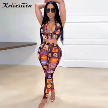 Kricesseen Sexy Print Two Pieces Pant Set Summer Sleeveless Front Zipper Top And Long Pant Suits Matching Set Women Outfit
Kricesseen Sexy Print Two Pieces Pant Set Summer Sleeveless Front Zipper Top And Long Pant Suits Matching Set Women Outfit