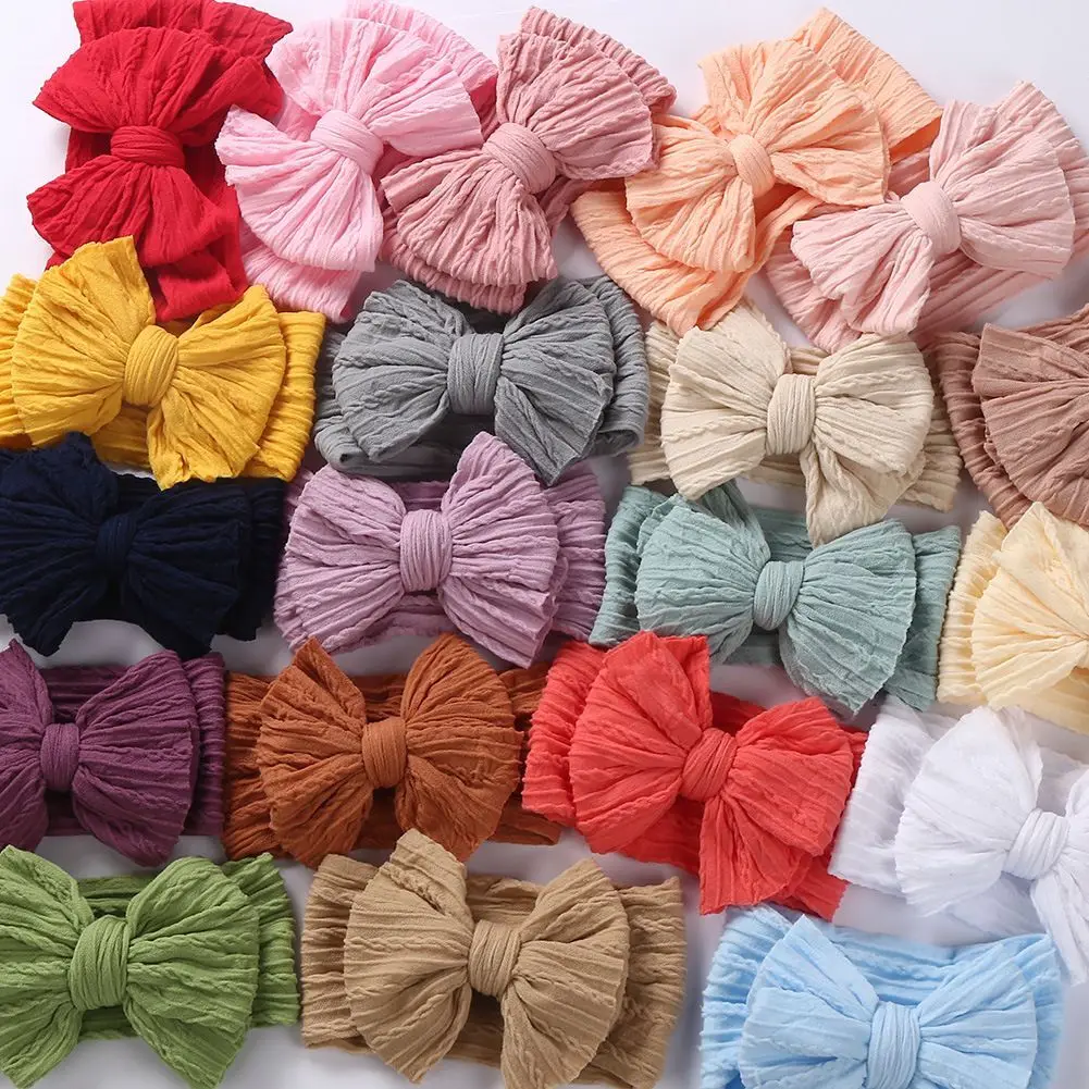 

900pc/lot Cable Knit Nylon Bow Headwraps Baby Ribbed Headbands Double Layer Knot Bow nylon headbands,Kid Girl Hair Accessories