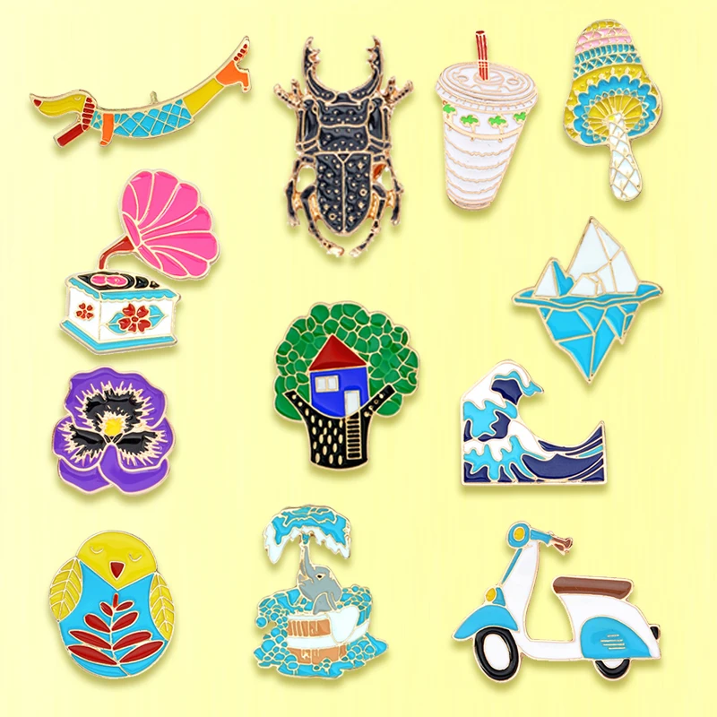12 Styles Cute Brooch Iceberg Wave Mushroom Owl Elephant Dog Flower Phonograph Tree Insect Motorcycle Enamel pins Badge Gift
12 Styles Cute Brooch Iceberg Wave Mushroom Owl Elephant Dog Flower Phonograph Tree Insect Motorcycle Enamel pins Badge Gift