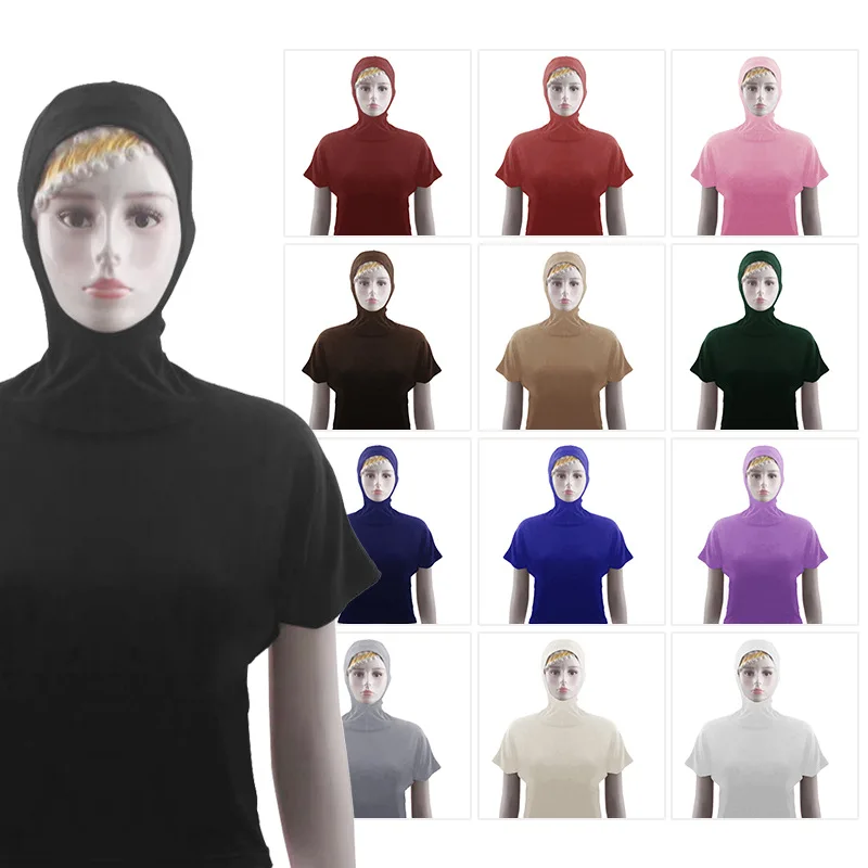 Muslim Hooded T-Shirt Women Tops Short Sleeve Baisc Clothes Turban Hijab Turkey Islamic Sport Swim Wear Stretch Hijabs Caps |