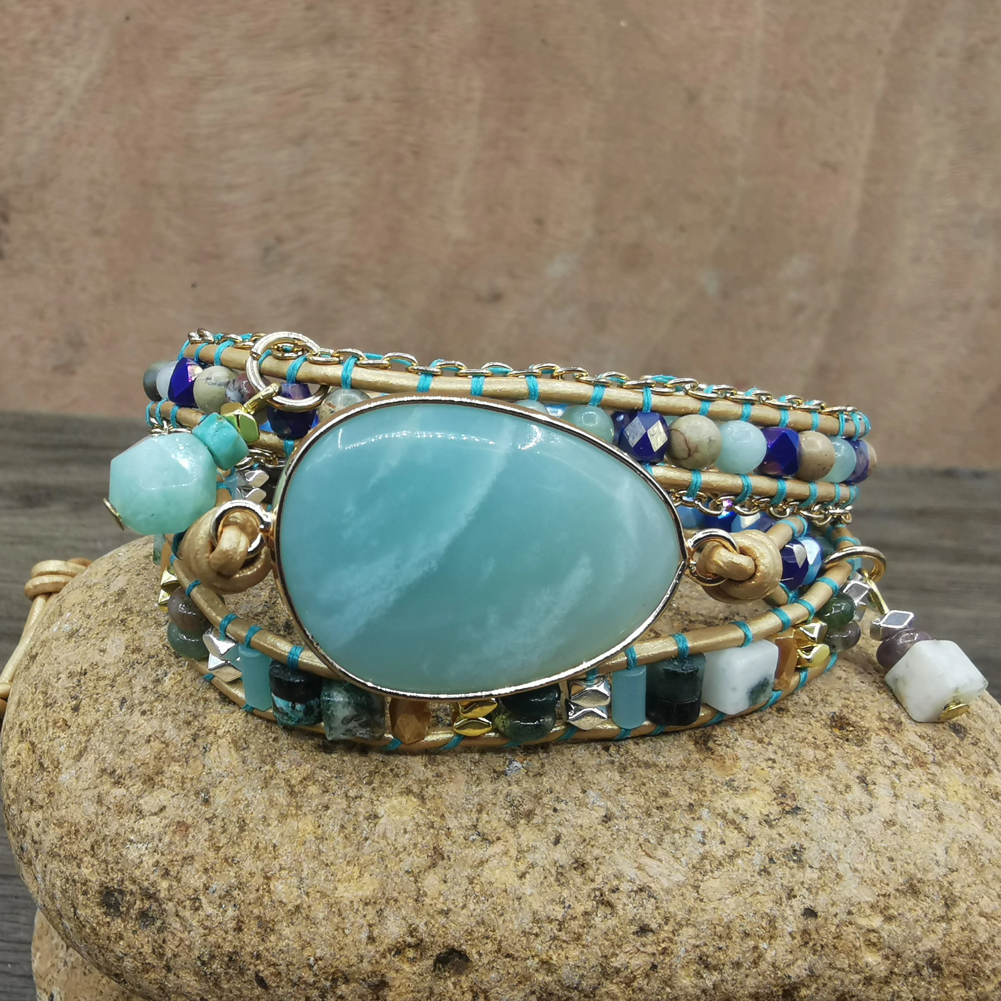 Multilayered Leather Wrap Bracelet W/ Natural Stone Amazonite Beaded Strands Bracelet Boho Beads Jewelry Wholesal
Multilayered Leather Wrap Bracelet W/ Natural Stone Amazonite Beaded Strands Bracelet Boho Beads Jewelry Wholesal