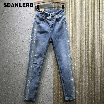 2020 Spring New High-Waist Slim-Fit Stretch Jeans Woman Village Ripped Jeans Hot Drilling Pencil Denim Ankle-Length Pants Jean
2020 Spring New High-Waist Slim-Fit Stretch Jeans Woman Village Ripped Jeans Hot Drilling Pencil Denim Ankle-Length Pants Jean
