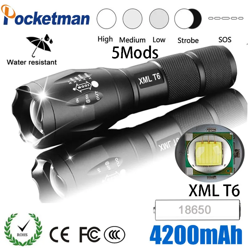 Powerful LED Flashlight Rechargeable torch waterproof T6 Switch 5Modes Zoomable light battery Free Ship Focus Torch 1*18650
Powerful LED Flashlight Rechargeable torch waterproof T6 Switch 5Modes Zoomable light battery Free Ship Focus Torch 1*18650