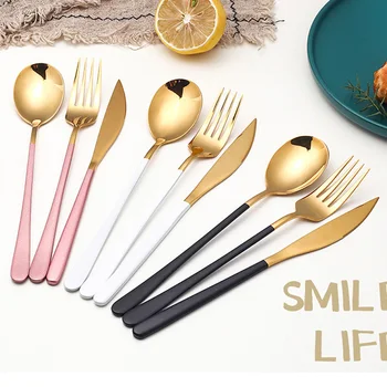 Pink Stainless Steel Cutlery Set Gold Western Dinner Steak Knife Fork Spoon Metal Tableware Cuchilleria Nordic Dinnerware MM60CJ
Pink Stainless Steel Cutlery Set Gold Western Dinner Steak Knife Fork Spoon Metal Tableware Cuchilleria Nordic Dinnerware MM60CJ