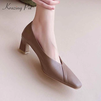 Krazing pot gladiator natural leather simple design streetwear square toe thick high heel slip on pretty girls women pumps L19
Krazing pot gladiator natural leather simple design streetwear square toe thick high heel slip on pretty girls women pumps L19