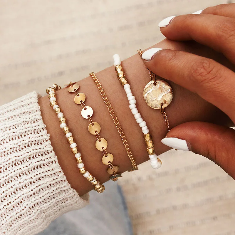 5 Pcs/Set Small Beads Chain Bracelets Set for Women Gold Color Link Chain Coin Charm Bracelets Fashion Women's Braclets on Hand
5 Pcs/Set Small Beads Chain Bracelets Set for Women Gold Color Link Chain Coin Charm Bracelets Fashion Women's Braclets on Hand