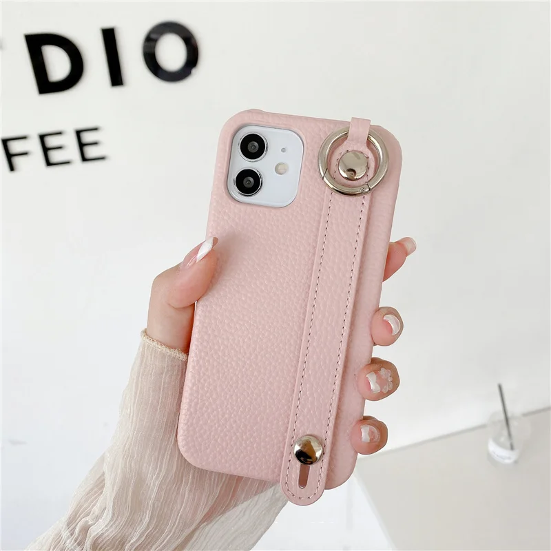 Luxury Leather iPhone Case with wrist strap & holder