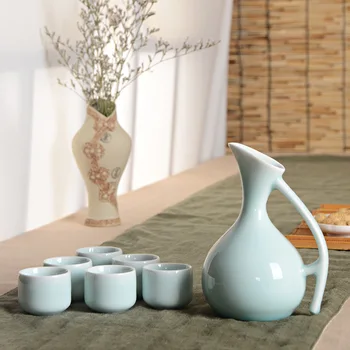 250ml Celadon Wine Set Court Handle Hip Flask 1 Pot 6 Cups Sake Vodka Swan Wine Gift Half Month Liquor Divider Bar Set
250ml Celadon Wine Set Court Handle Hip Flask 1 Pot 6 Cups Sake Vodka Swan Wine Gift Half Month Liquor Divider Bar Set