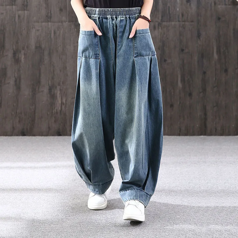 

2024 Loose Ladies Harlan Jeans Women Spring Autumn New Literature Art Retro All-Match Casual Female High Waist Cowboy Bloomers