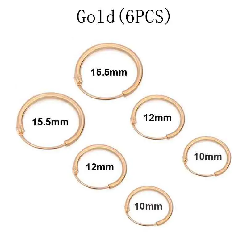6 шт. женские серьги кольца 10/12/15 5 мм|Серьги-кольца| |