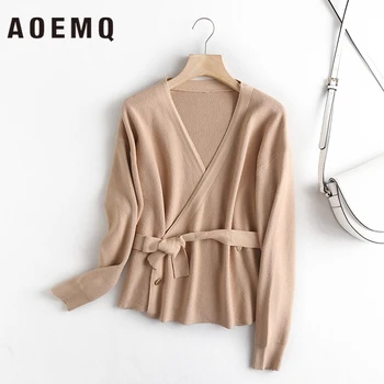 AOEMQ Women's Solid Color Loose V-neck Casual Knitted Cardigan with Sashes Female Autumn Winter Fashion Sweater One Size
AOEMQ Women's Solid Color Loose V-neck Casual Knitted Cardigan with Sashes Female Autumn Winter Fashion Sweater One Size