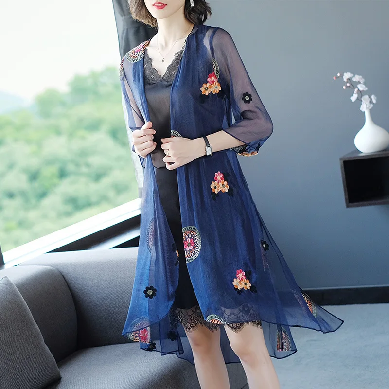 Summer Irregular Arc Hem Women's Loose-Fit Slimming Three-quarter-length Sleeve ci xiu kuan Tulle Cardigan Chiffon Sun Shirt
Summer Irregular Arc Hem Women's Loose-Fit Slimming Three-quarter-length Sleeve ci xiu kuan Tulle Cardigan Chiffon Sun Shirt