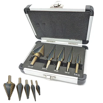 5Pcs HSS Cobalt Step Drills Multiple Hole Drilling Bit Set w/ Aluminum Case Titanium Cone Drill Hole Cutter core drill bits
5Pcs HSS Cobalt Step Drills Multiple Hole Drilling Bit Set w/ Aluminum Case Titanium Cone Drill Hole Cutter core drill bits